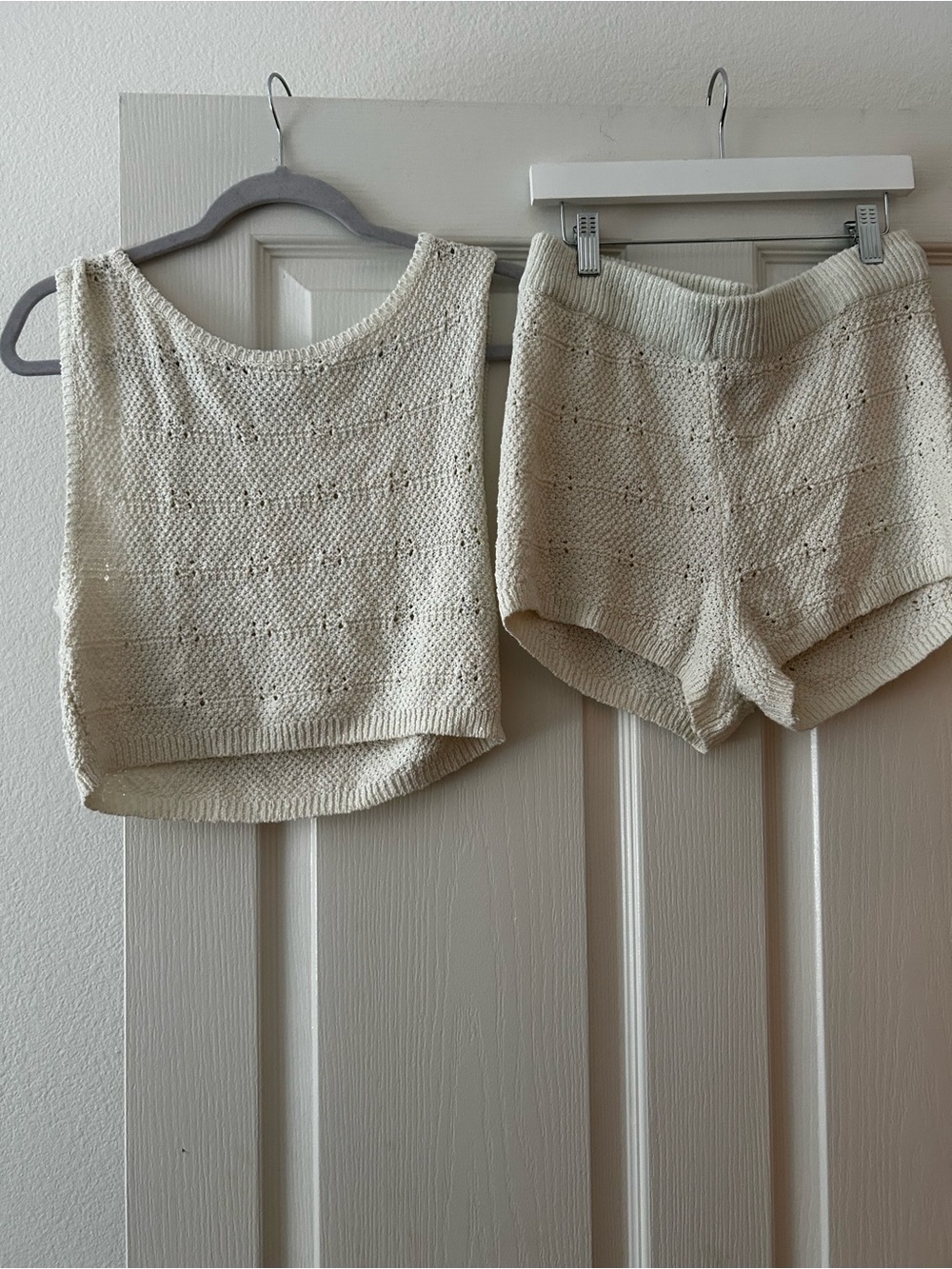 Free People Cream Knit Tank and Shorts Set